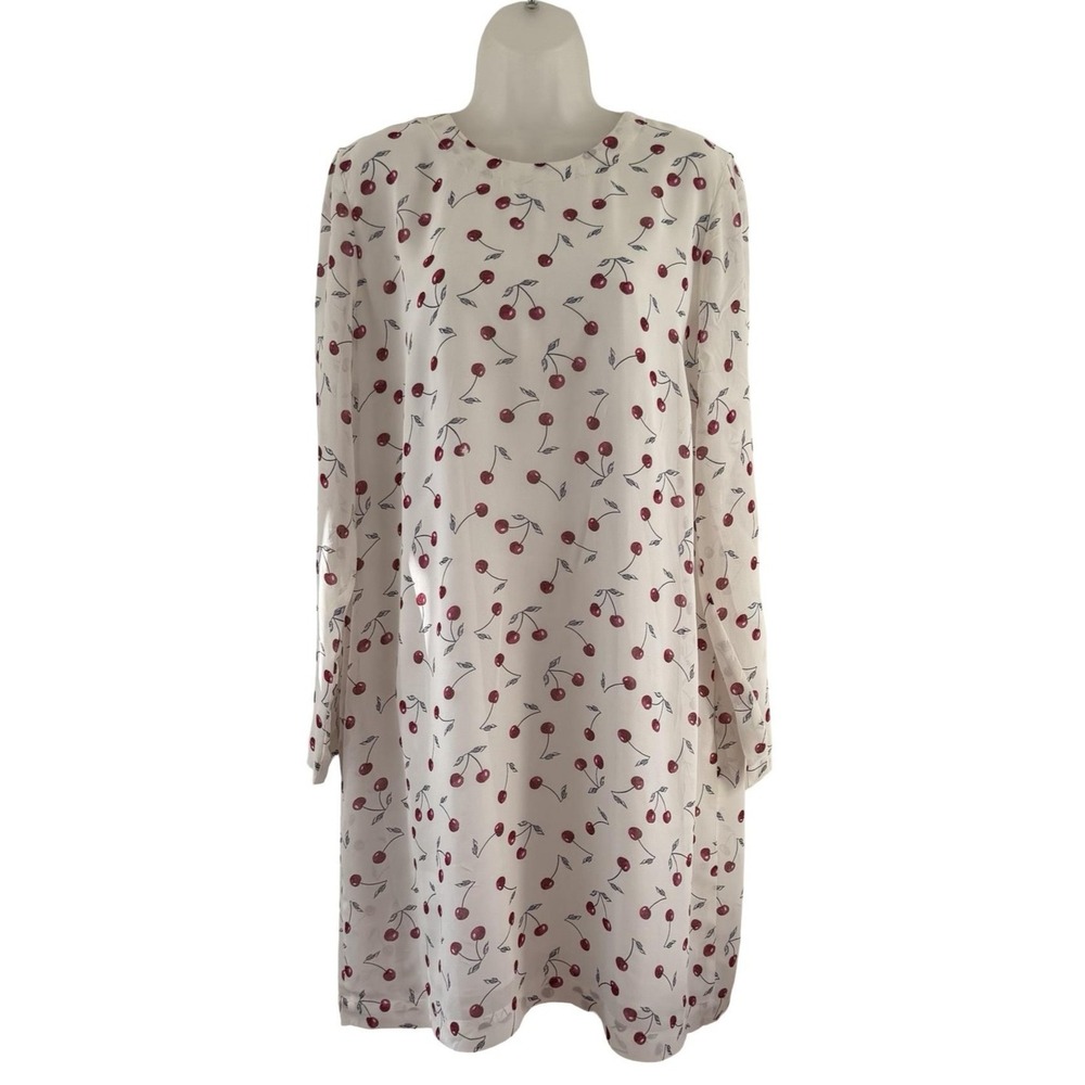 Rodebjer Dress Womens Large White Red Candice Cherry‎ Print Long Sleeve Shift